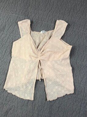 Electric Behaviour Top Women XL Pink Lace Tie Front Split Hem Babydoll Y2K Tank